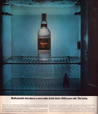 VTG 1961 Print Ad Wolfschmidt Vodka Icicle Freezer Alcohol