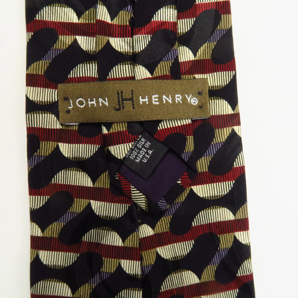 Gravata geométrica vintage John Henry vermelha azul ondas diagonais 56x4 listras modernas - Imagem 3 de 4