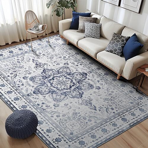 Tumble Rugs Washable Dining Room Area Rug for Living Room Non 8x10 Blue - Picture 1 of 6