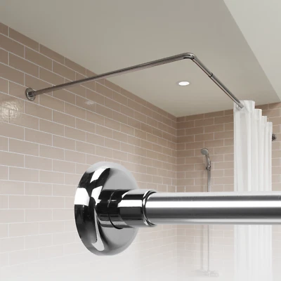 Croydex Telescopic Shower Curtain Pole L Shape Extendable Rod 1400-2600mm Chrome