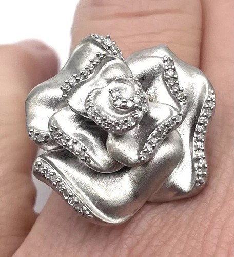 Sterling Silber 925 kühne Blume Cocktail Ring mit Kristallen Rose Gr. 7
