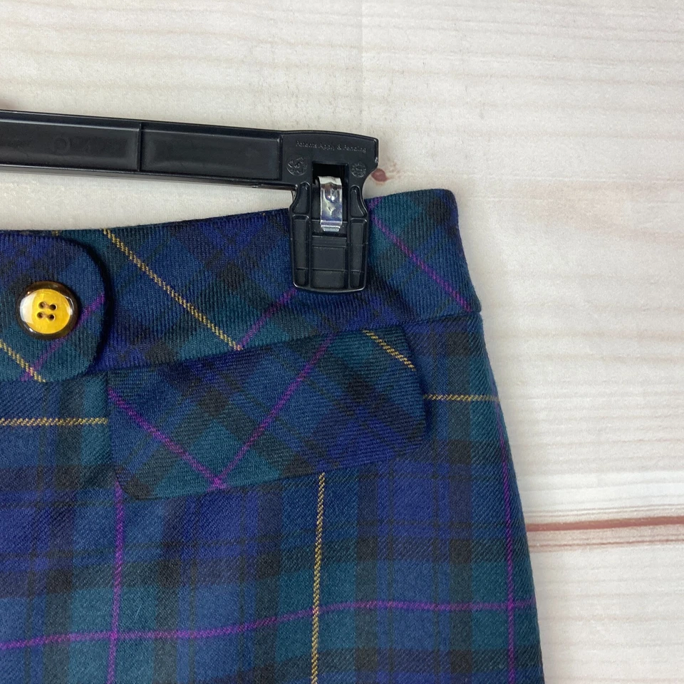 J. McLaughlin 裙子女式 2 蓝色 100% 羊毛格子呢格子 A 字前拉链衬里 — 第 3/4 张图片