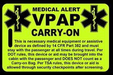Personalized Hi-Viz Yellow Carry-On VPAP Bag Tag - TSA - Sleep Apnea