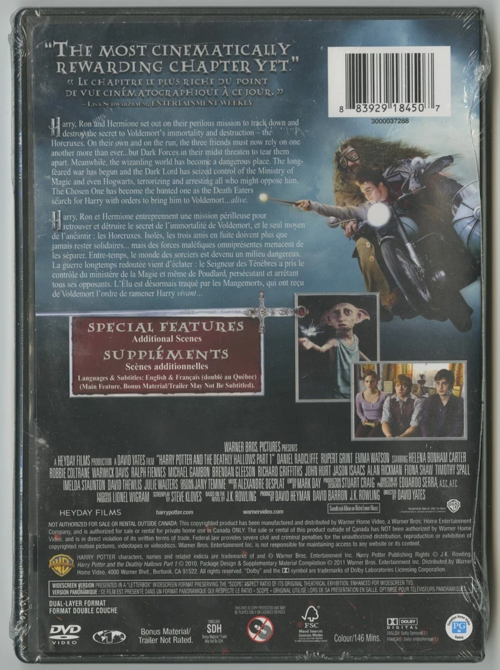 (DVD) Harry Potter And The Deathly Hallows Part 1 (*NEW, SEALED*) - Image 2 of 2