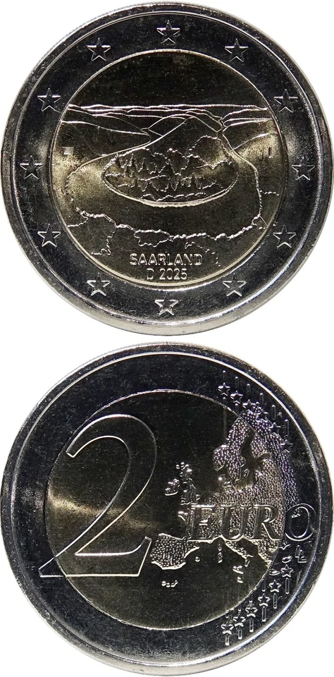 DEUTSCHLAND/GERMANY € 2 Euro 2025 (J) UNC 'Saarland - Saarschleife' - Bild 1 von 1