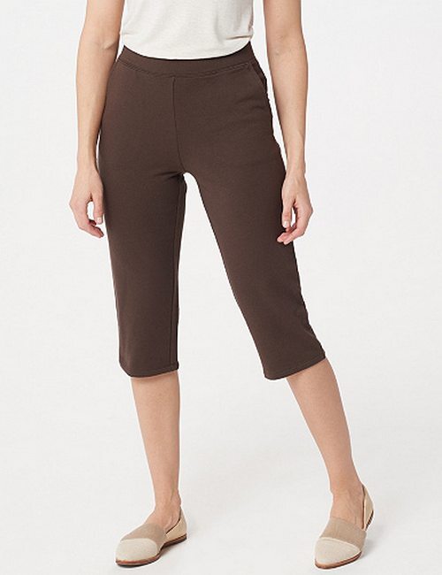Denim Co Active Brown French Terry Slim Leg Capri Pants XS New