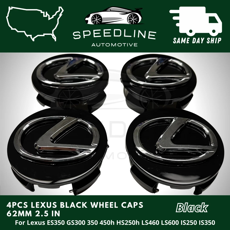 Juego de 4 tapacubos centrales de rueda negros 62 mm para Lexus 4260330590 2006-2013 Foto 2 de 2