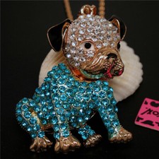 New Blue Crystal Cute Shar Pei Puppy Fashion Charm Pendant Chain Women Necklace