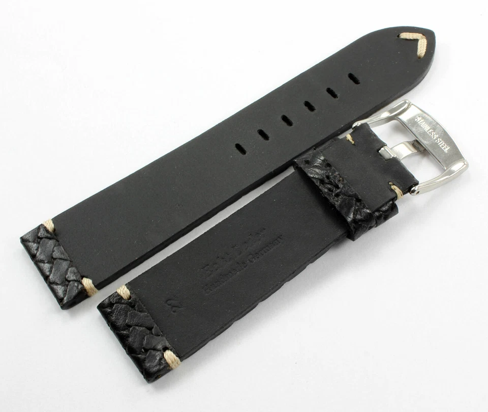 Banda estilo retro vintage de 22 mm 24 mm hecha en Alemania piel de becerro trenzada en relieve Foto 4 de 4