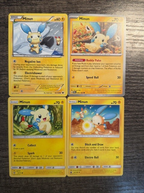 POKEMON  X4 MINUN 40/108 + MINUN 061/182 + MINUN 34/73 + MINUN 54/168 LP-NM