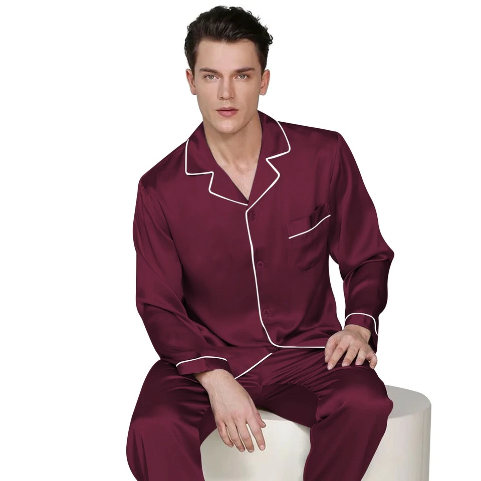 Conjunto de Pijama Masculino de Cetim de Seda - Parte Superior e Inferior ** Ótima Ideia de Presente ** - Imagem 3 de 4