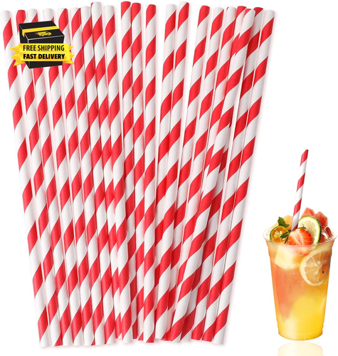 100 Pieces Red Straws, Disposable Paper Straws Party Decorative Straws Cocktail