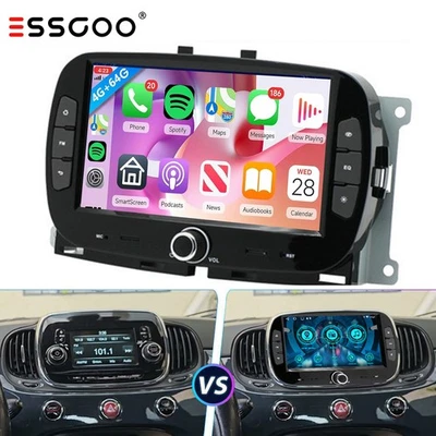 ESSGOO For FIAT 500 2016-2019 Apple CarPlay Car Stereo Radio Android 15 GPS Navi 4+64G