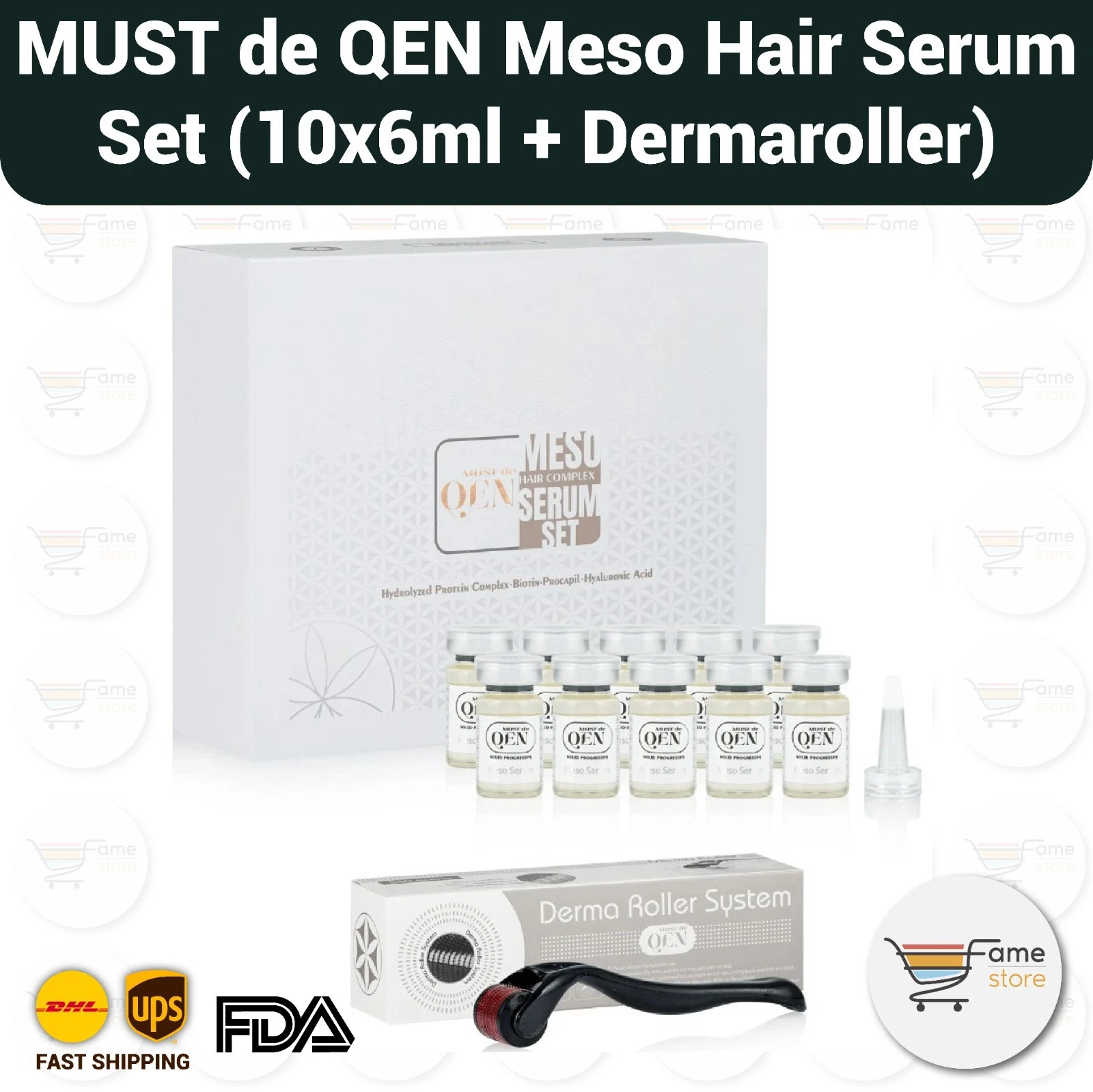 Must De Qen Anti Hair Loss Hair Complex Meso Serum + Dermaroller Set(6x10)