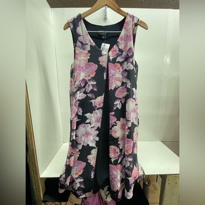 Connected Apparel Womens Floral Chiffon Overlay Sheath Dress Navy Pink Size 8