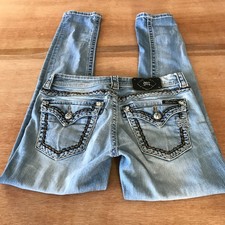 Miss Me Cuffed Skinny Jeans Women 27 Blue Low Rise Distressed Flap Pocket