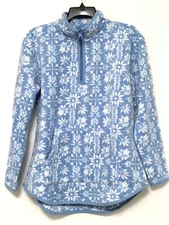 Style & Co Petite Size PL Blue Floral Fleece Jacket 1/4 Zip Soft Cozy Pockets