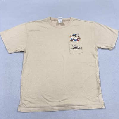Vintage Warner Bros Studio Store Looney Taz Shirt Mens Large Beige Pocket Tee