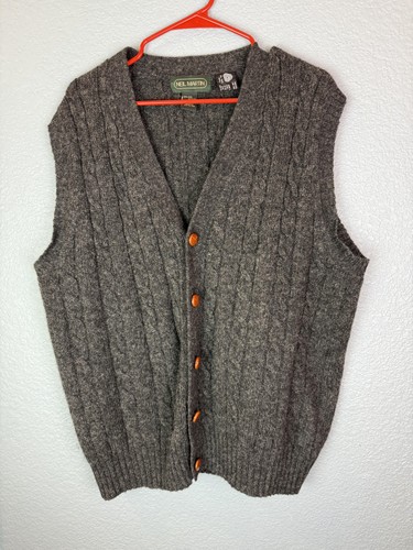 Neil Martin Sweater Vest Mens Large Wool Shetland Button Up Knit Cable Classic