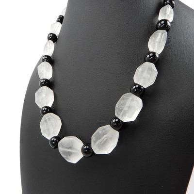 Jay King Onyx Rock Crystal Stone Sterling Silver 925 Bead Necklace Southwestern
