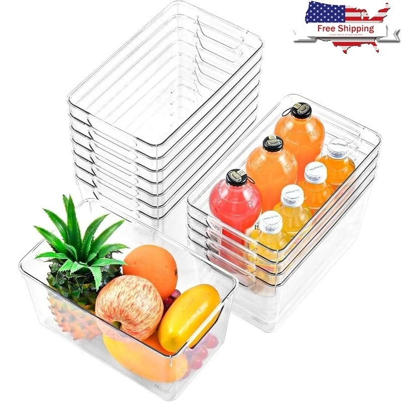 Stackable Clear Plastic Storage Bins Snacks Utensils Fridge Cabinet Organization