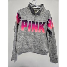 PINK Victoria's Secret Quarter Zip Pullover Sweatshirt Gray Pink M