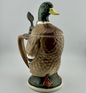Character Mallard Duck Beer Stein Ceramic/Pewter Hachiya Brothers Japan 60s VTG