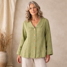 FLAX by Jeanne Engelhart Green Textured Linen Jacket Medium