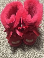 UGG KIDS BAILEY BOW II BOOT PINK SUEDE SHEEPSKIN WOOL LINED BIG KIDS US 4 EUR 36