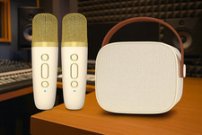 "Mini Karaoke Machine with 2 Wireless Microphone, Bluetooth Speaker for Kids and