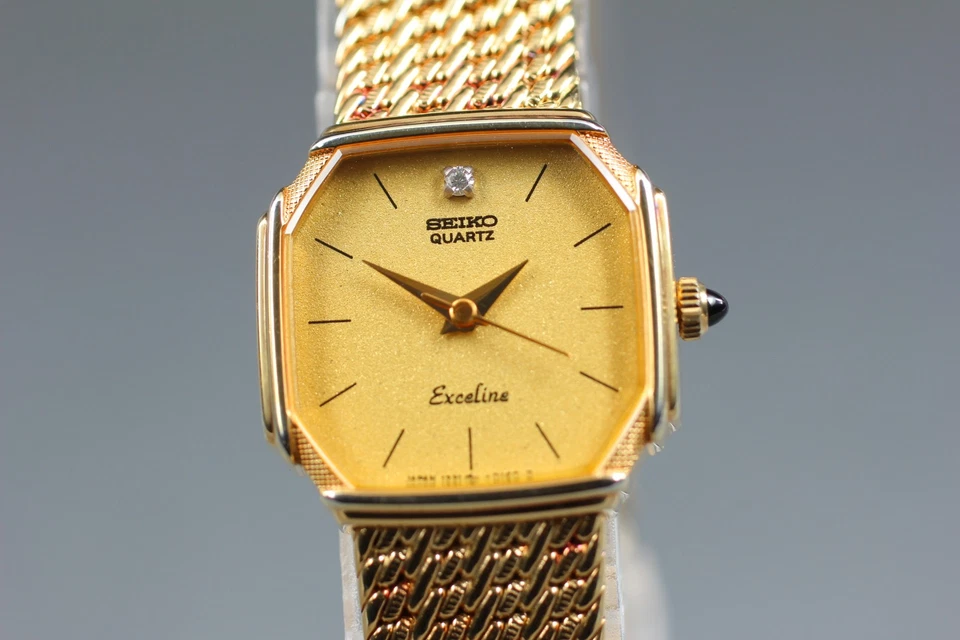 Reloj de cuarzo octágono diamante 1P vintage 1985 Seiko Exceline 1221-5080 Japón Foto 3 de 4