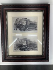 B/W Pictures of damaged steam locomotive, decorative frame is 12 1/4 X 10 1/4"