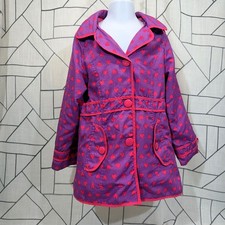 London Fog Trench Coat 6X Purple Red Heart Print Hooded Fleece Lined Jacket