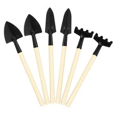 Gardening Tool Set 6Pcs Mini Metal Hand Trowel Shovel Rake with Wood Handle 