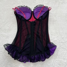 Victoria's Secret Sexy Little Things 36C Mesh Bustier Purple Burgundy Black