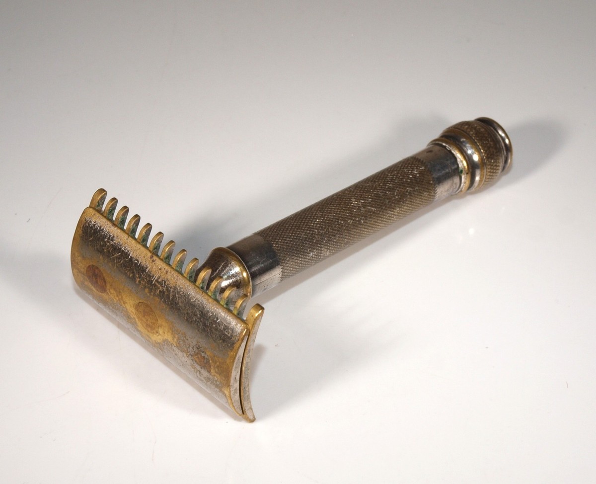 Vintage Gillette 3 Piece BALL END OLD TYPE Silver Plate Safety