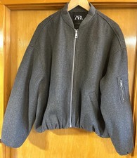 ZARA, L, Grey Wool Oversized Bubble Hem Bomber Jacket, MINT Worn Briefly Once