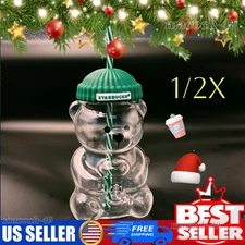 2026 Xmas Starbucks New Glass Bear Cold Cup with Straw 20Oz Mug Jar Coffee Cup