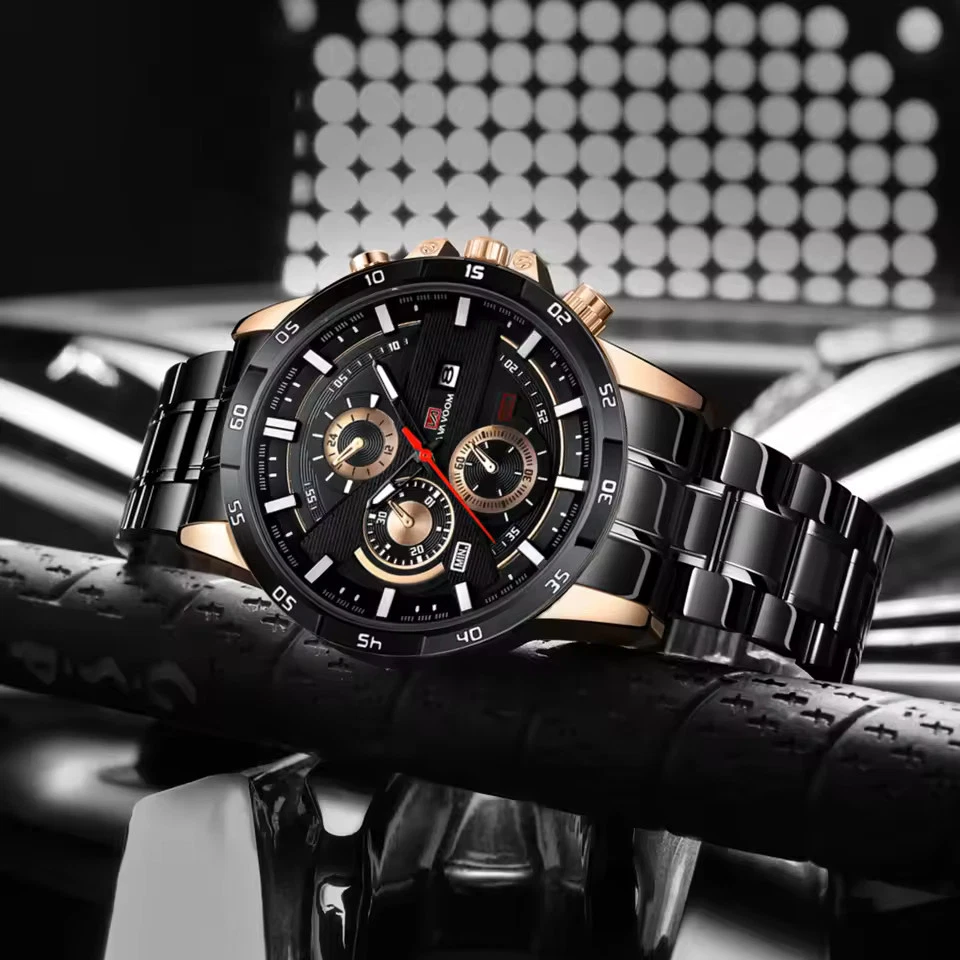 Men’s Analog Quartz Watch Waterproof –  Leather Strap – Calendar Display - Image 4 of 4