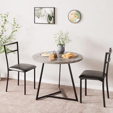 3 Piece Dining Table Set with Runder Table Compact Dining Table and 2 PU Chairs