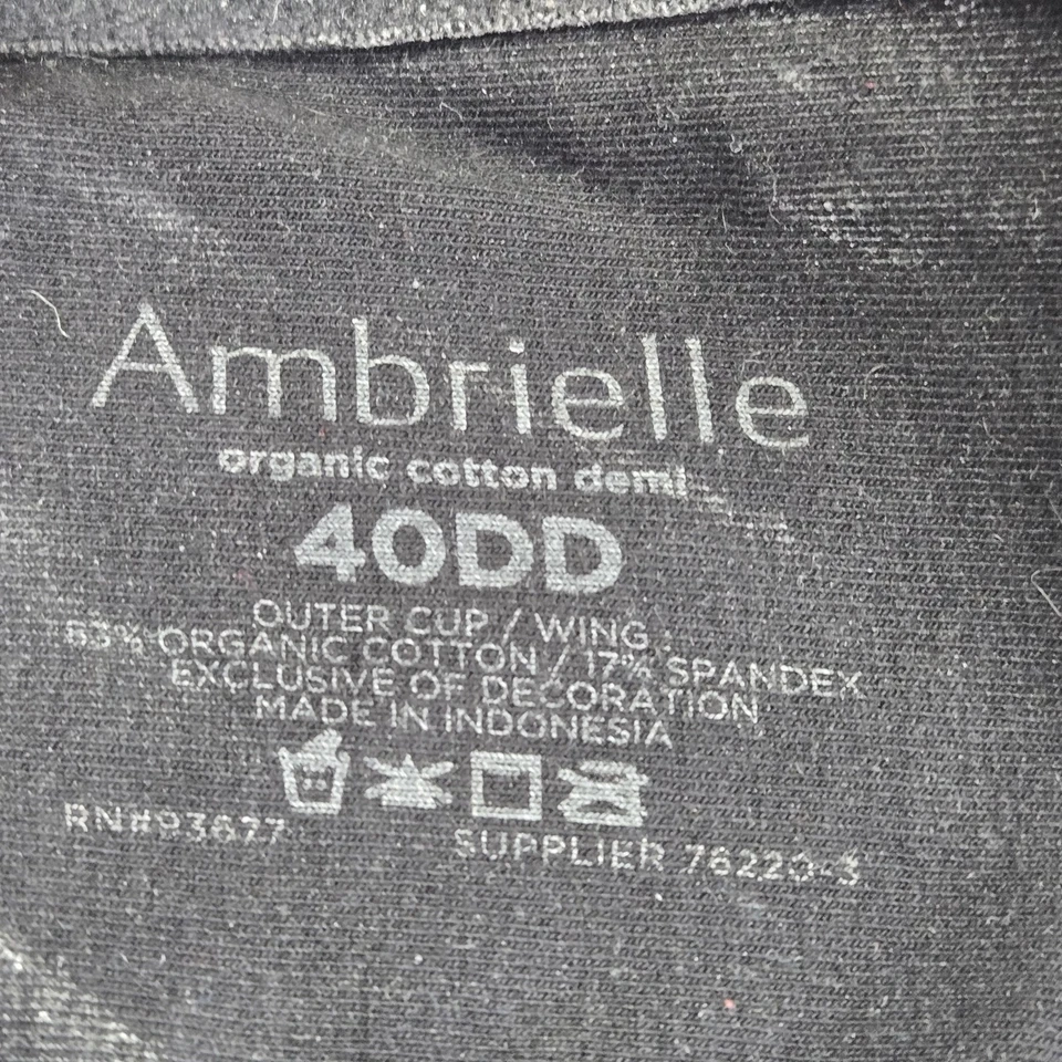 Ambrielle Mujer Sujetador 40DD Negro Algodón Orgánico Demi Camiseta Con Aros Foto 3 de 4