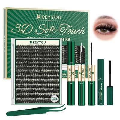 KEYYOU 3D Volume Lash Clusters Kit D Curl 100D with Tools DIY at Home | 280Pc...