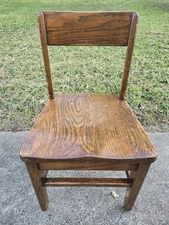 Vintage Solid Oak Wood Child's Elementary School Chair Rustic Sturdy 22.5" Tall