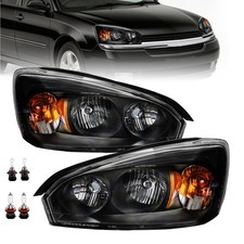 For 2004-2008 Chevy Malibu Black Halogen Headlights Pair Clear Lens Lr Wbulbs