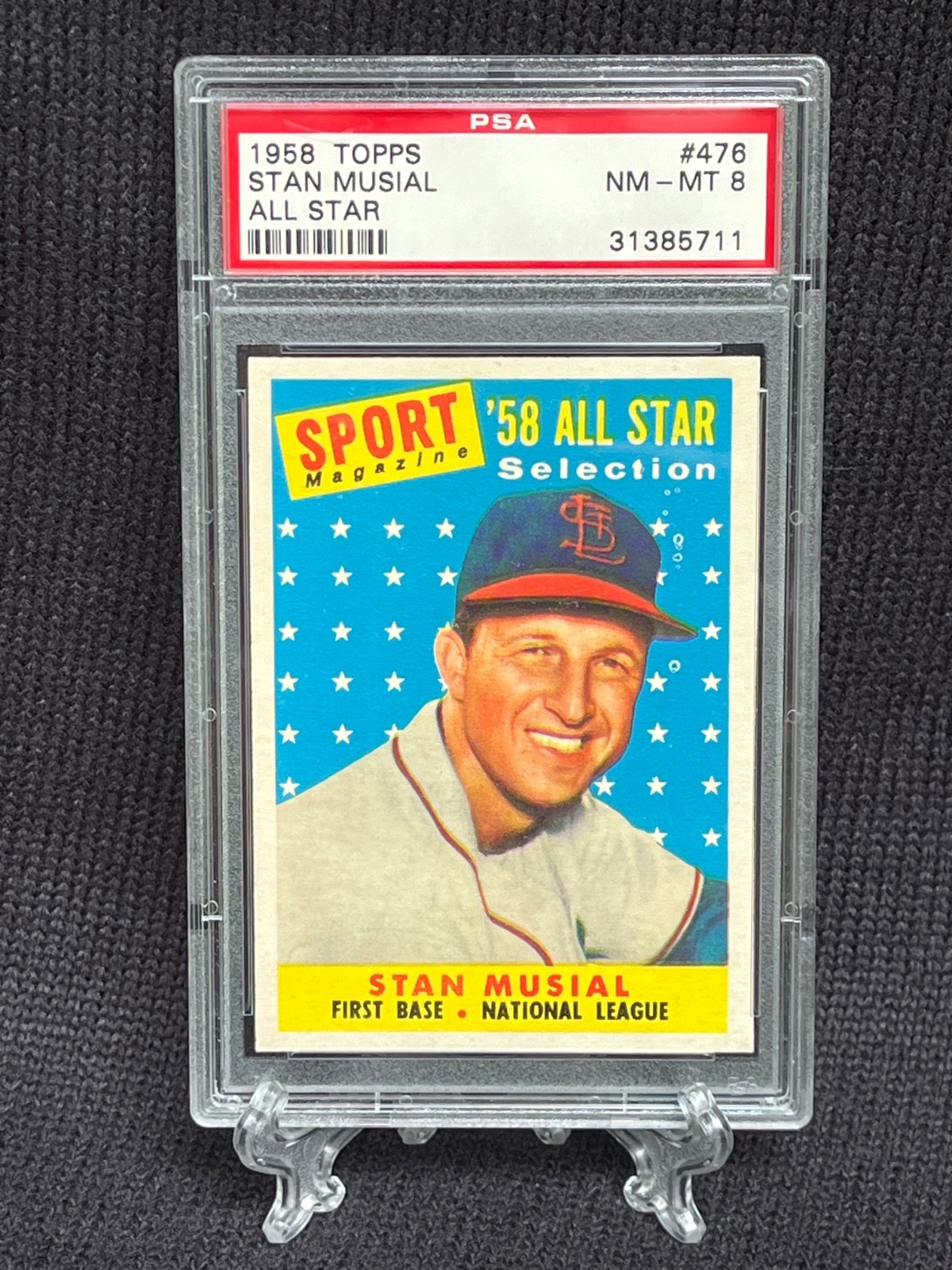 1958 Topps #476 Stan Musial All-Star Cardinals PSA 8 - NM/MT