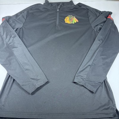 Adidas Mens Black Medium Chicago Blackhawks Center Ice Climalite 1/4 Zip Jacket