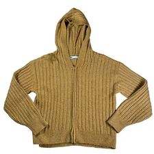 SO Good for Life Full Zip Hoodie Sweater Womens Large Mustard Yellow Ribbed Knit