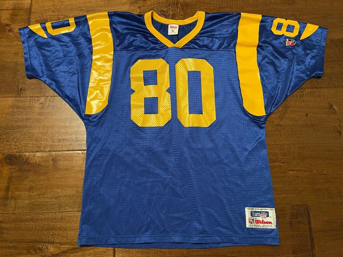 Vintage Isaac Bruce #80 STL/LA Rams Wilson Blue/Yellow NFL Football Jersey  - XL