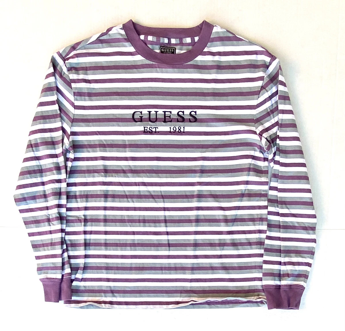 Men's Guess Los Purple White Grey Long Sleeve T-Shirt sz S | eBay