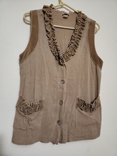 SO Made In USA Vest Womens Size Med Beige Button Front boho pockets Velvet vtg